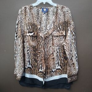 Adrienne Vittadini Leopard Print Blouse Sz L